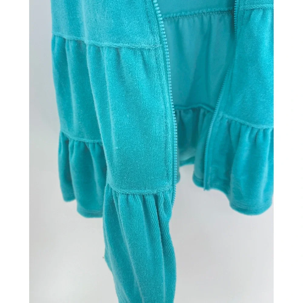 Cat Jack Turquoise Terry Cloth Hooded Cover Up Dress Kids Size L‎ 10 12